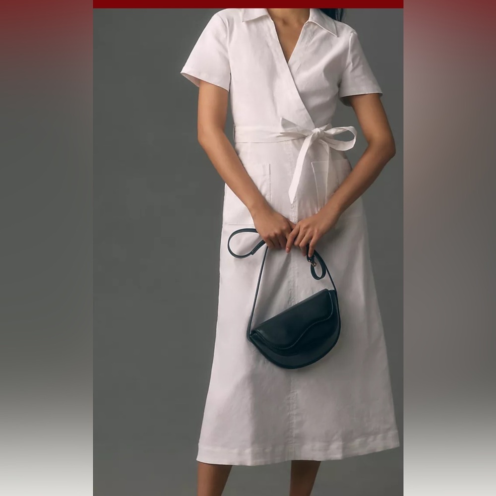 Anthropologie  Maeve Short-Sleeve Tie-Waist Midi Dress